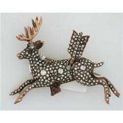 9K Yellow Gold and Diamond and Ruby Deer Pin  #952686