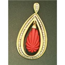 Custom Diamond and Coral Pendant 18k #952765