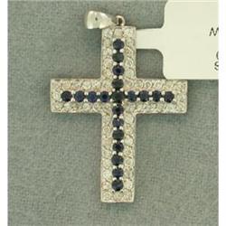 Custom 18k White Gold Diamond & Sapphire Cross #952796