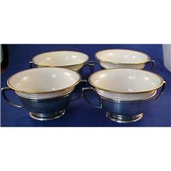4 Whiting sterling Soup Bowls with Lenox Liners #952883