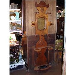 Antique Hall Tree---Carved Initial W--Unique!!! #952915