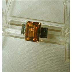 RETRO PERIOD GEM CITRINE & TOURMALINE RING/14K #953022