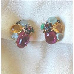 VINTAGE GUMPS MULTI-GEM SET EARRINGS/14K GOLD #953029