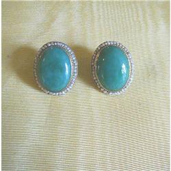 VINTAGE 14K~JADE~SEED PEARL EARRINGS #953032