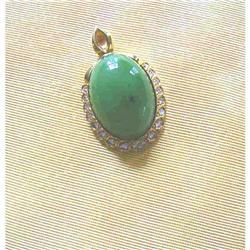 ESTATE 18K~JADE ~DIAMOND PENDANT/ SIGNED #953033
