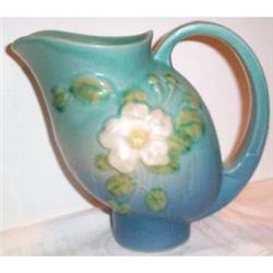 Roseville White Rose Blue Background Pitcher #953139