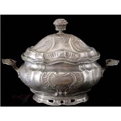  Antique Pewter Covered Soup Tureen, signed  #953193