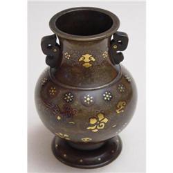Japanese Bronze Urn with Gold and Silver Inlays #953196