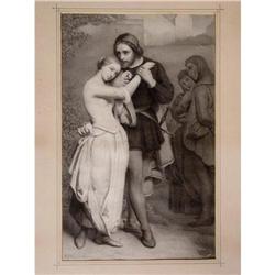 Pre-Raphaelite Drawing of Couple, signed #953207