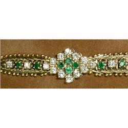 Estate Emerald & Diamond handmade gold bracelet #953246