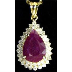 Estate Pear cut Ruby Diamond Necklace pendant #953248