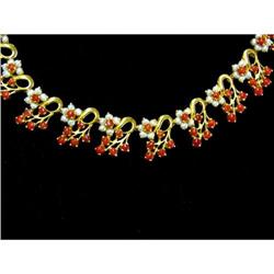 Estate 22ct Gold Fire Coral Pearl Necklace #953251