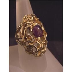 Estate Designer cabachon ruby diamond ring gold #953257