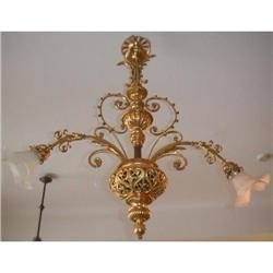19th cent. fire gilded ceiling lamp w. 2 frozen #953353