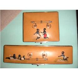 2 Art Deco Travel Accessory Boxes w. Black fig. #953360