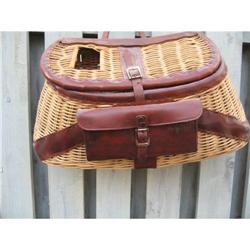 Wicker Fishing Creel with Leather Fly Wallet, C #964727