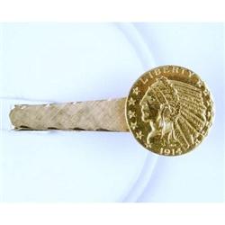 Tie Clasp LIBERTY HEAD $5.00 GOLD COIN 1914  #965395