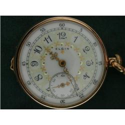 Antique Gold POCKETWATCH ELGIN ENAMEL FACE #965406