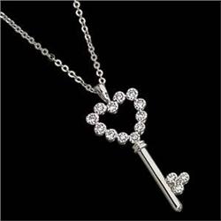 WhiteGold Necklace KEY w DIAMOND HEART #965409