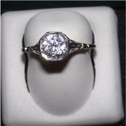 Art Deco Diamond solitaire filigree ring Estate #965701