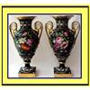 Image 1 : PARIS SEVRES PR VASES HP FLOWERS ON BLACK 19C #965947