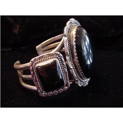 Signed Navaho Onyx Cuff Bracelet #968929
