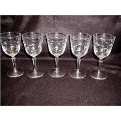Etched Crystal Wine Glasses C.1930 #969262
