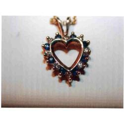 NATURAL BLUE SAPPHIRE & DIAMOND HEART  PENDANT #969279