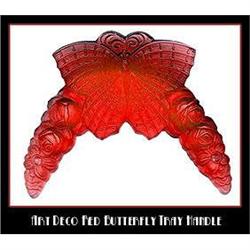 2 CZECH DECO VANITY TRAY RED BUTTERFLY HANDLES #969661