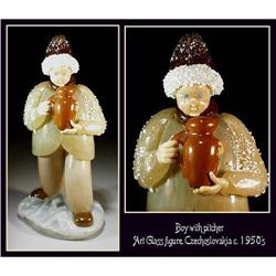 CZECH VINTAGE ART GLASS FIGURE BOY W PITCHER #969777