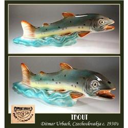 CZECH VINTAGE D. URBACH POTTERY TROUT FISH  / #969789
