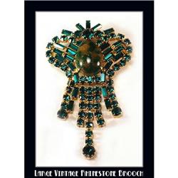 LARGE VINTAGE GREEN RHINESTONE BROOCH CJ-12 #969859