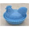 Image 1 : EARLY 1900s BLUE MILK GLASS ROOSTER ON WIDE RIB #972253