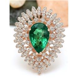 4.68 CTW Natural Emerald 18K Solid Rose Gold Diamond Ring