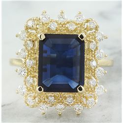 7.03 CTW Sapphire 18K Yellow Gold Diamond Ring