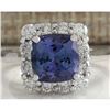 Image 1 : 3.72 CTW Natural Blue Tanzanite And Diamond Ring In 14K White Gold