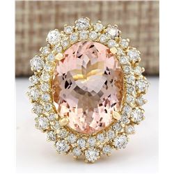 10.15 CTW Natural Morganite And Diamond Ring In 18K Solid Yellow Gold