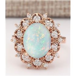 4.15 CTW Natural Opal And Diamond Ring In 14k Rose Gold