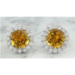 3.65 CTW Citrine 18K White Gold Diamond Earrings