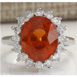 9.26 CTW Natural Mandarin Garnet And Diamond Ring In18K White Gold