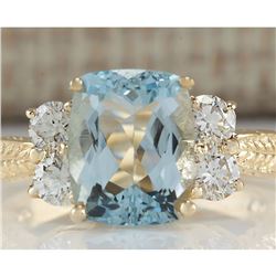 3.67 CTW Natural Aquamarine And Diamond Ring In 14K Yellow Gold