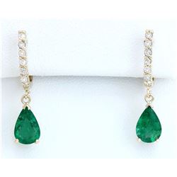 2.80 CTW Natural Emerald 14K Solid Yellow Gold Diamond Earrings