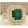 Image 2 : 6.10 CTW Natural Emerald And Diamond Ring In 18K Yellow Gold