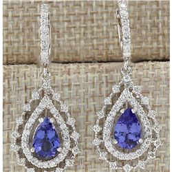 5.27 CTW Natural Tanzanite And Diamond Earrings 18K Solid White Gold