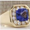 Image 2 : MENS 4.04 CTW Natural Blue Tanzanite And Diamond Ring 14k Solid Yellow Gold