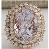 Image 1 : 14.50 CTW Natural Peach Morganite And Diamond Ring In 18K Solid Rose Gold
