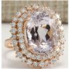 Image 2 : 14.50 CTW Natural Peach Morganite And Diamond Ring In 18K Solid Rose Gold