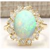 Image 1 : 4.95 CTW Natural Opal And Diamond Ring In 18K Yellow Gold
