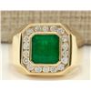 Image 1 : MENS 4.26 CTW Natural Emerald And Diamond Ring In 14k Yellow Gold