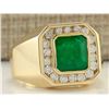 Image 2 : MENS 4.26 CTW Natural Emerald And Diamond Ring In 14k Yellow Gold